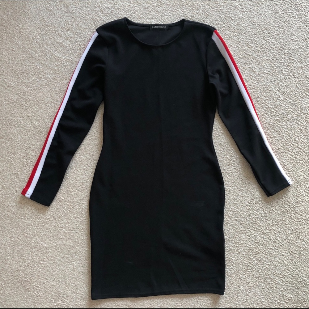 Cameo Rose Racer Car Fitted L/S Black Stripe Dress